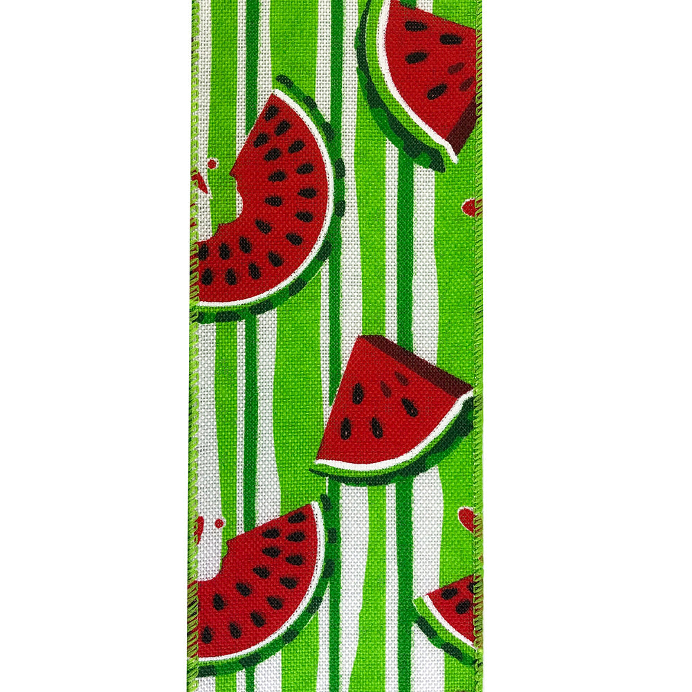 Watermelon Stripes Wired Ribbon, 2-1/2-inch, 10-yard