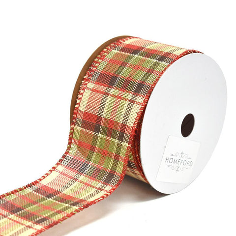 Vintage Hopsack Plaid Wired Christmas Ribbon, 2-1/2-Inch, 10-Yard